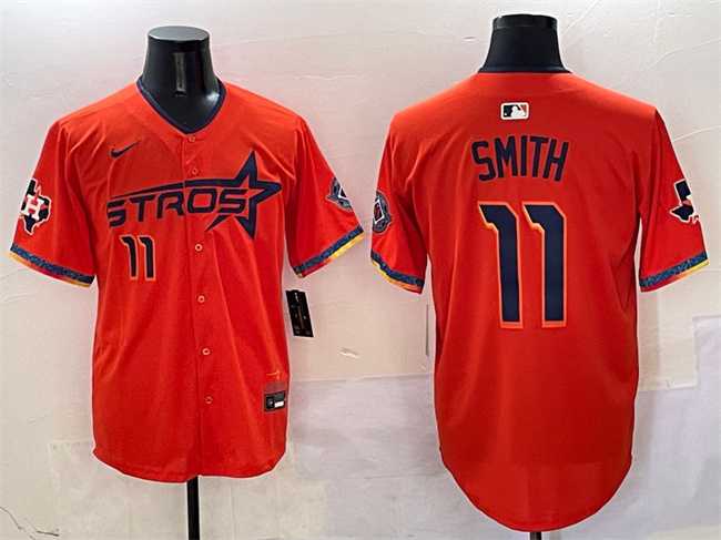 Men%27s Houston Astros #11 Cam Smith Orange 2025 City Connect With Texas Patch Limited Stitched Jersey